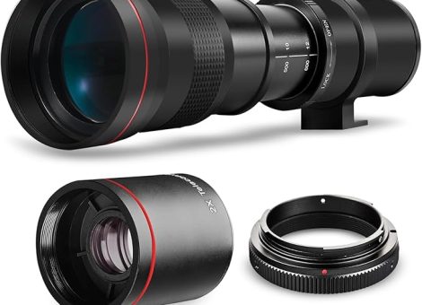 High-Power 420-1600mm f/8.3 HD Manual Telephoto Zoom Lens for  EOS 80D, EOS 90D, Rebel T3, T3i, T5, T5i, T6i, T6s, T7, T7I, T8I, SL3, EOS 70D, EOS 5D, EOS5D IV, EOS 6D II, EOS 7D II SLR Cameras