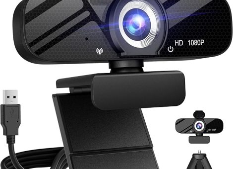 Full HD Webcam with Built-in Microphone and Rotatable Tripod, 1080P Video and Wide Angle Camera, Privacy Cover, for Desktop PC or Laptop Computer